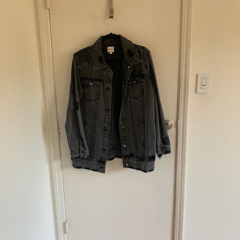 Black Jean Jacket with rose embroidery